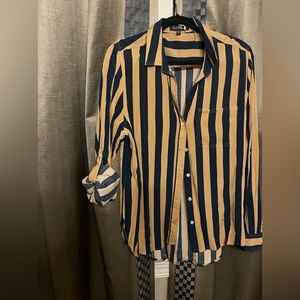 Velvet Heart Button Down shirt.  Size large.  Gold and Navy stripe.